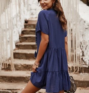 Женское короткое платье,  v-образный вырез, цвет темно-синий