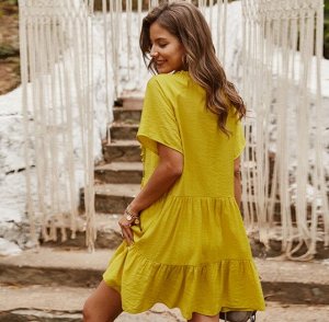Женское короткое платье,  v-образный вырез, цвет желтый