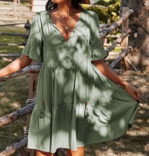 Женское платье, v-образный вырез, цвет зеленый
