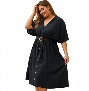 Женское платье с поясом, цвет черный