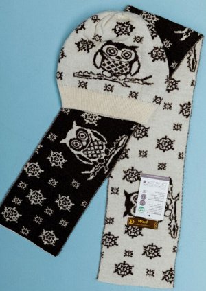 Шапка и шарф (комплект) из шерсти для девочек  (F, принт)