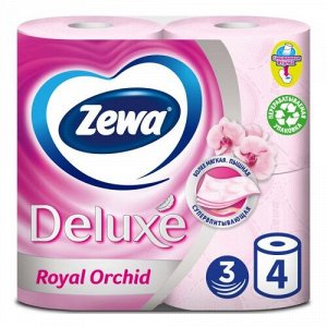 Зева Туалетная бумага Делюкс 3-х сл 4 шт Орхидея Zewa