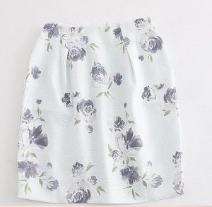Женская юбка, принт "Цветы", цвет белый