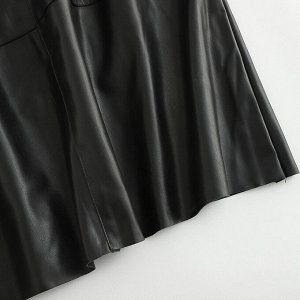 Женское платье из эко-кожи, с коротким рукавом, цвет черный