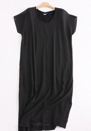 Женское прямое платье с коротким рукавом, цвет черный
