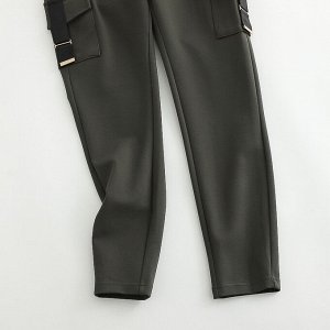 Женские брюки с карманами по бокам, цвет темно-зеленый