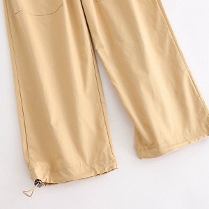 Женские широкие брюки с карманами и утяжкой по низу, цвет кремовый