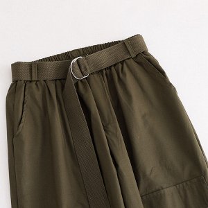 Женские широкие брюки с карманами и утяжкой по низу, цвет темно-зеленый