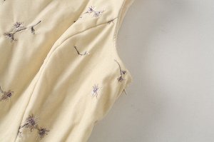 Женское летнее платье с V-образным вырезом, принт "Цветы", цвет светло-желтый