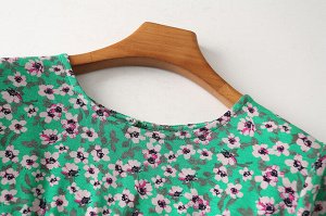 Женское платье с коротким рукавом, принт "Цветочки", цвет зеленый