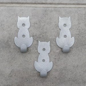 Набор крючков «Кошки», 3 шт, металл, цвет серый