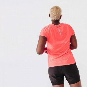 Футболка для бега женская run dry кораллово-розовая kalenji