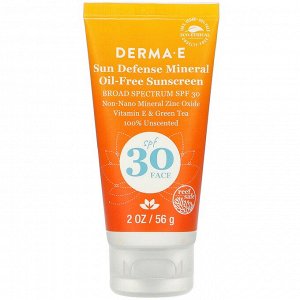 Derma E, Sun Defense Mineral Oil-Free Sunscreen, SPF 30, Unscented, 2 oz (56 g)