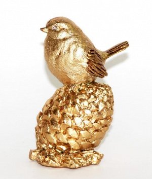 Птичка на шишке цв.золото (9*5*13см) DN-54745