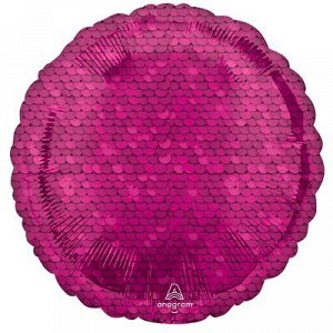1204-1151 Шар-круг, фольга, 18"/46 см, "Пайетки. Розовый" (AN)