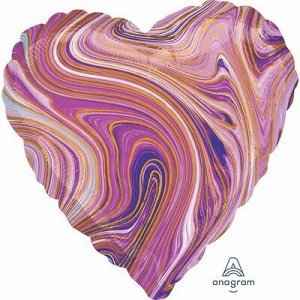 1204-1046, 42094 Шар-сердце 18"/46 см, фольга, мрамор фиолетовый/Purple (AN)