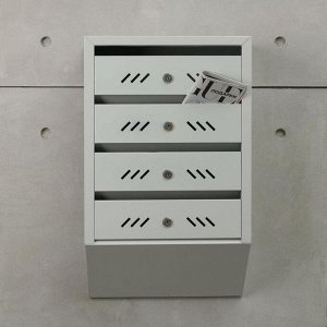Ящик почтовый многосекционный, 4 секций, с задней стенкой, серый