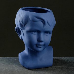 Кашпо керамическое "Голова" голубое 22*15см