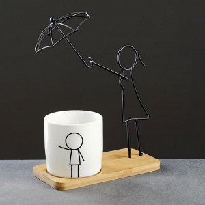 Кашпо "Под зонтиком" на деревянной подставке, 27*20*10см