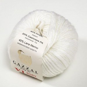 Пряжа "Baby Wool *L" 20% кашемир, 40% меринос. шерсть, 40% акрил 100м/50гр (801 белый)