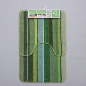 Набор ковриков для ванны и туалета Доляна «Полоски», 2 шт: 40?45, 45?70 см, цвет зелёный