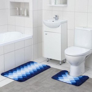 Набор ковриков для ванны и туалета  «Лазурь», 2 шт: 50?80, 40?50 см, микрофибра, цвет синий