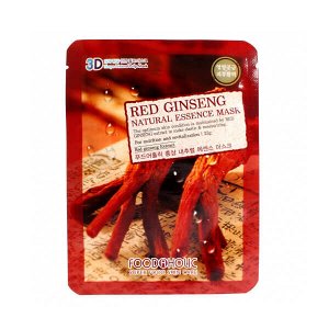 FOODAHOLIC RED GINSENG NATURAL ESSENCE 3D MASK 23 ml ТКАНЕВАЯ МАСКА ДЛЯ ЛИЦА С ЭКСТРАКТОМ ЖЕНЬШЕНЯ