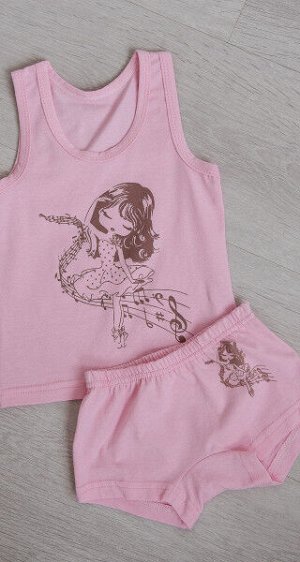 Комплект детский из майки и шорт из кулирки Мелодия розовый