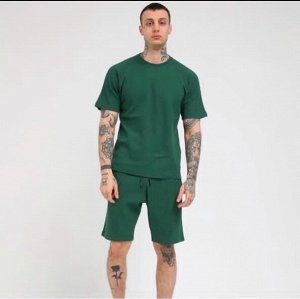 Мужской Спортивный костюм 7007 "Однотонный С Шортами" Зеленый