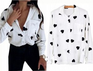Рубашка Женская 4504 "Крупные Сердечки" Черная