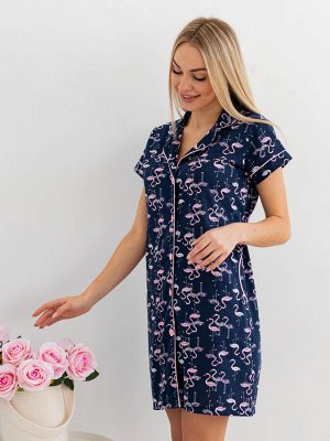 Халат женский из кулирки с коротким рукавом и кантом Саманта фламинго