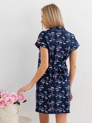 Халат женский из кулирки с коротким рукавом и кантом Саманта фламинго