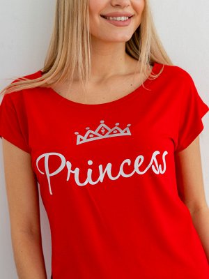 Комплект женский из футболки и шорт из кулирки Принцесса белая клетка, красный