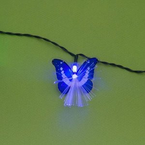 Гирлянда «Нить», 4.5 м, уличная, с насадками «Бабочка», IP44, 30 LED, 2 режима, солнечная батарея, тёмная нить, свечение синее/зелёное