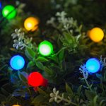 Гирлянда &quot;Нить&quot; 4.5 м с насадками &quot;Шарики&quot;, IP44, тёмная нить, 30 LED, свечение мульти, 2 режима, солнечная батарея
