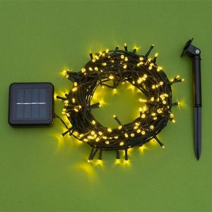 Гирлянда "Нить" 20 м, тёмная нить, 200 LED, свечение жёлтое, 2 режима, солнечная батарея