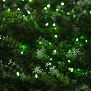 Гирлянда "Нить" 20 м, тёмная нить, 200 LED, свечение зелёное, 2 режима, солнечная батарея