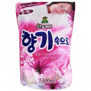 SANDOKKAEBI Кондиционер для белья «Цветочный» Soft Aroma Floral 1300 мл (мягкая упаковка) 12