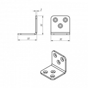 Уголок мебельный 32 х 32 мм, оцинкованный, крупная фасовка