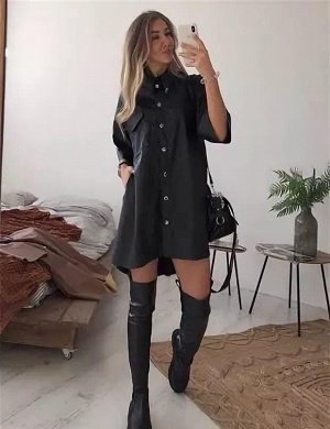 Платье Женское 6506 "Однотон - Рубашка" Черное