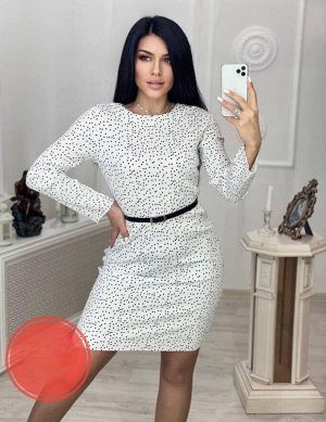 Платье Женское 7007 "Мелкие Точки - Горошек" Белое