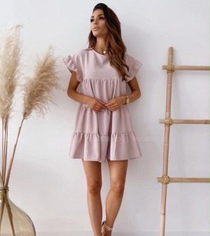 Платье 5005 "Однотон-Небольшие Валаны" Розовое