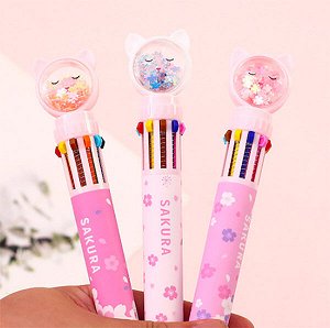 Ручка с 10-ю стержнями «Sakura cat»