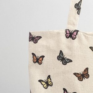 Сумка текстильная "Бабочки", отдел на молнии, без подклада, цвет молочный