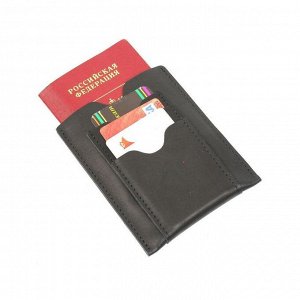 Обложка-футляр для паспорта, 4 отдела для карт,черный шора