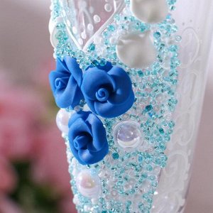Набор свадебных бокалов "Фантазия", с лепниной и бисером, синий