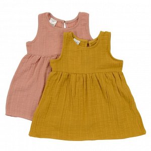 Tkano Платье без рукава из хлопкового муслина горчичного цвета из коллекции Essential 12-18M