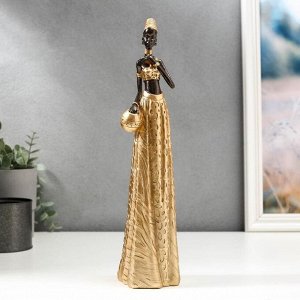 Сувенир полистоун "Африканка с кувшином в золотом наряде" 33х9х8 см