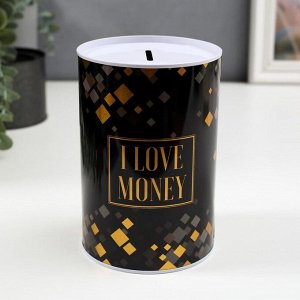 Копилка металл банка "Я люблю деньги" золото с чёрным 15х10х10 см
