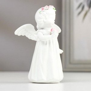 Сувенир полистоун "Белоснежный ангел-девочка в веночке с розой" МИКС 11х8,5х5 см